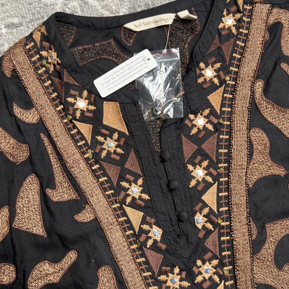 Soft Surroundings NWT Tunic Dress Medium Sequins Embroidery 3/4 Sleeve Anantara - Picture 6 of 9